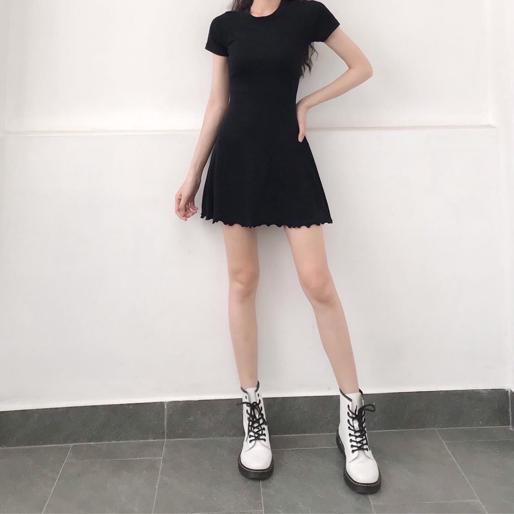 Đầm Xòe Hotgirl Tay Ngắn Đen Viền Bèo Dáng Chữ A Siêu Tôn Dáng DC-0050-babytee