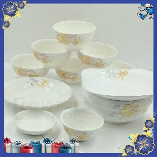 Bộ bát ăn cơm 11 món in hình hoa vàng cao cấp