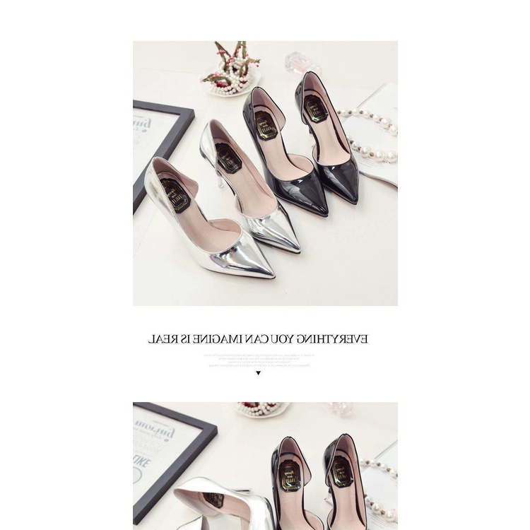 [Pride] The Same Style Of Celebrity Shoes Silver Pointed High Heels Xia Jin Silver Mid-Heel Stiletto Heel Is Thin All-Ma