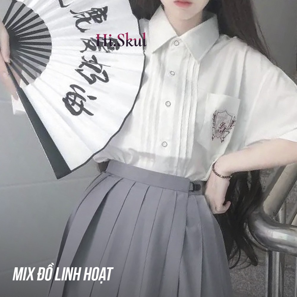 Áo sơ mi trắng cộc tay thêu biểu tượng dễ thương phong cách JK học sinh Nhật Bản đáng yêu A00028