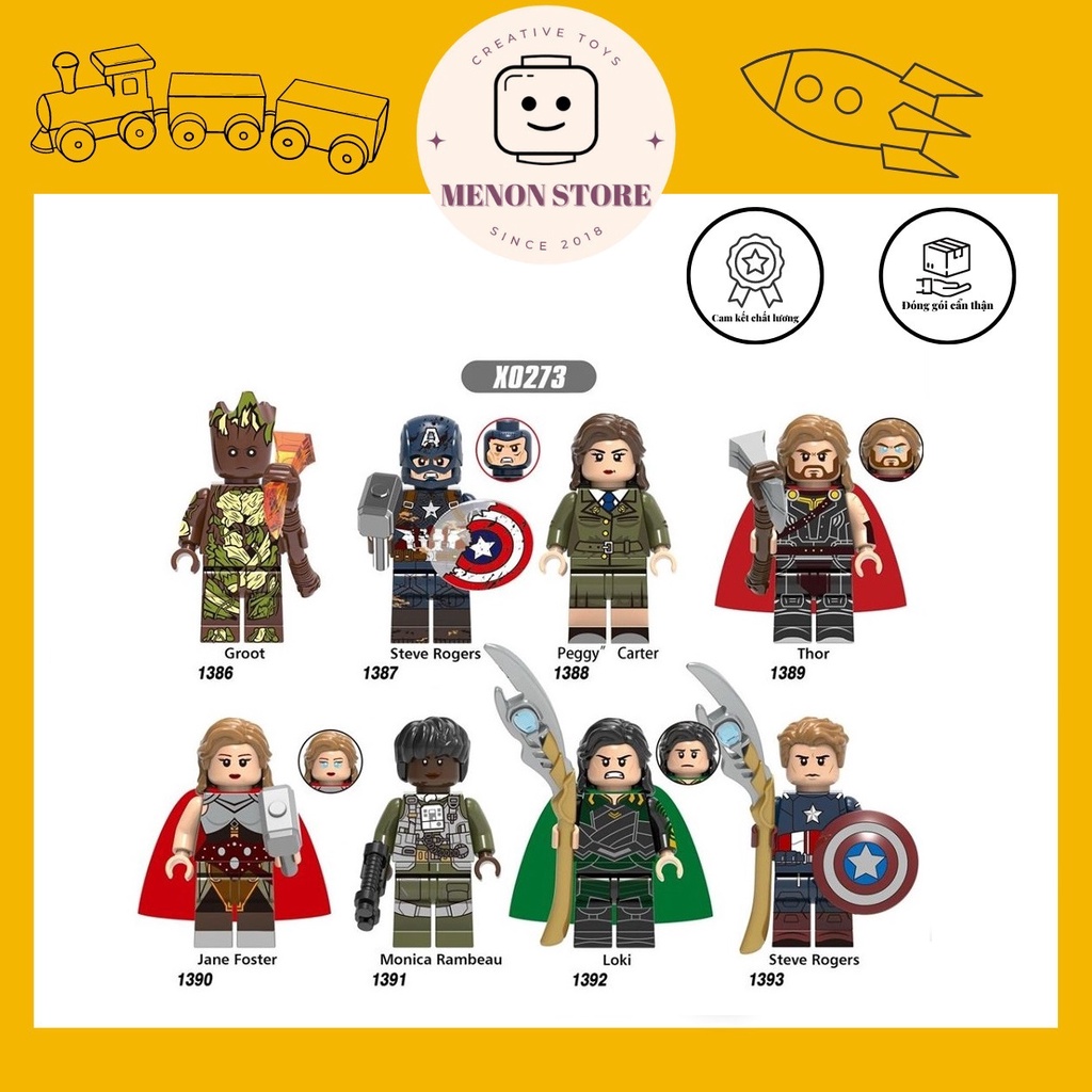 Đồ chơi lắp ráp Minifigures X0273 các nhân vật siêu anh hùng Marvel Groot Captian Thor Loki cho bé