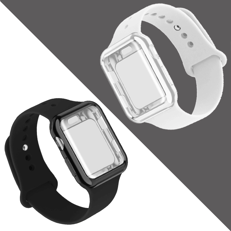 Duo Teng Apple Watch Silicone Strap &amp; Cover a set for iwatch Band 5 4 3 2 Strap + Screen Protector Case 38mm 40mm 42mm 44mm Replacement Bracelet Watchband Full Protect