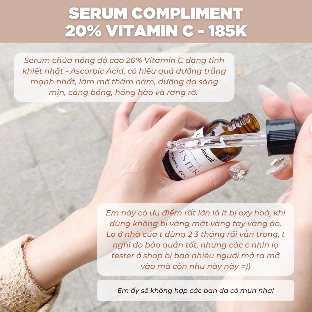 Serum Compliment 20% Vitamin C dưỡng trắng, mờ thâm, căng bóng da - 27ml