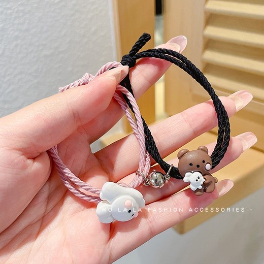 Set 2 Vòng Tay Nam Châm Hình Gấu / Thỏ Dễ Thương Cho Cặp Đôi