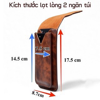 Bao da đeo thắt lưng, đeo hông 2 ngăn cho tất cả các dòng điện thoại size từ 5 inch đến 6.7 inch