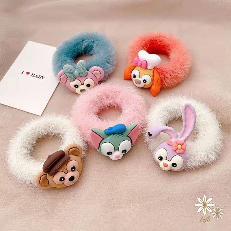 Dây Cột Tóc Cao Su Hình Tròn Phủ Lông Họa Tiết Hoạt Hình Đáng Yêu Cho Bé