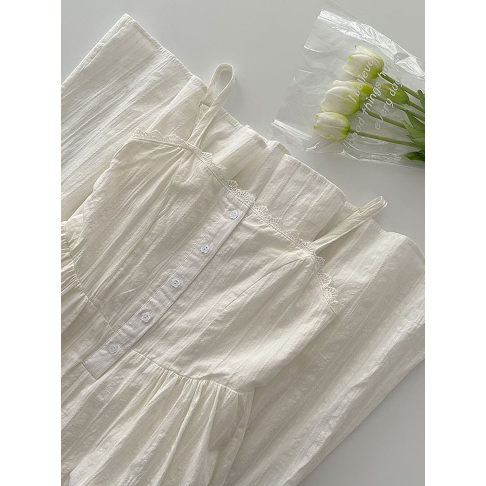 Đầm Babydoll Trắng Hai Dây Viền Ren/ Sẵn 1 Cái (Feedback Khách Trung Mặc)