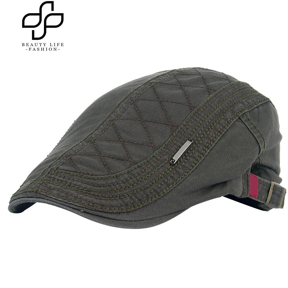 Mũ beret nam kẻ ô vải cotton