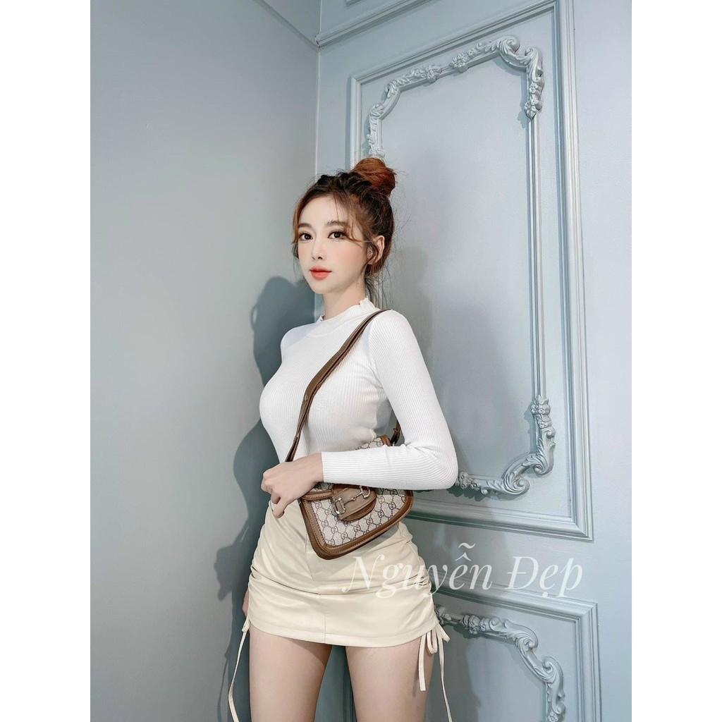 Áo len quảng châu cổ lọ 3p tay dài trơn ôm dáng basic LB65