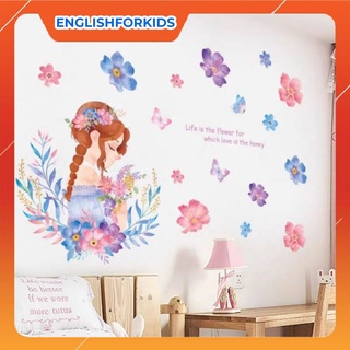 Decal dán tường hàn quốc cao cấp cô gái hoa tím