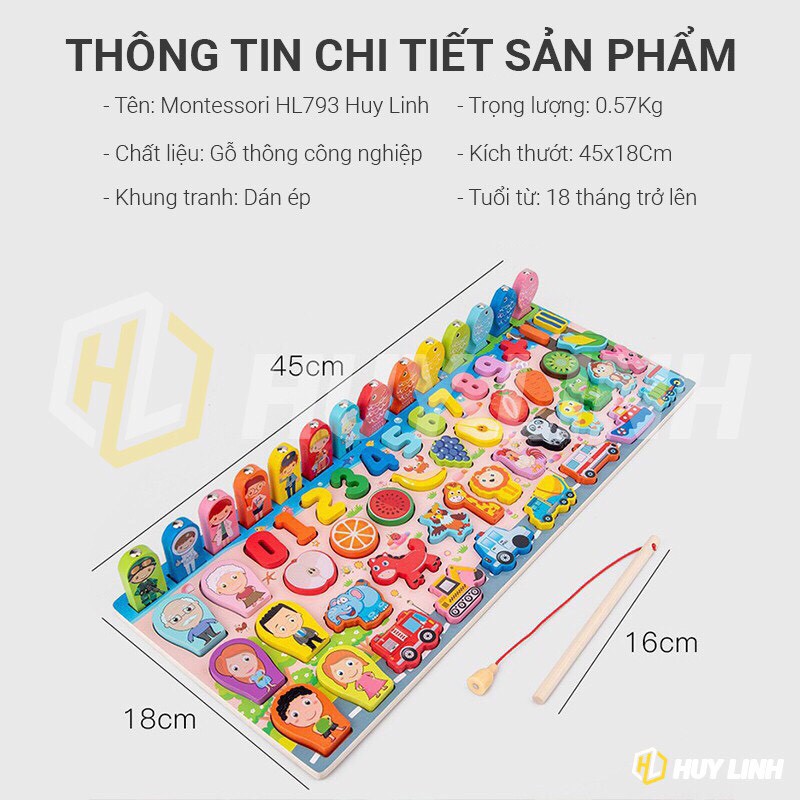 Bộ đồ chơi câu cá, ghép số bằng gỗ cho bé Montessori 63 chi tiết - Bộ Bảng Số Thông Minh bằng gỗ mới nhất 2020