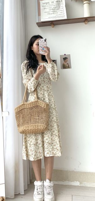 [VIDEO HÌNH THẬT] Váy hoa nhí vintage 110cm - 2 lớp vải cát hàn buộc nơ eo - 063 | BigBuy360 - bigbuy360.vn