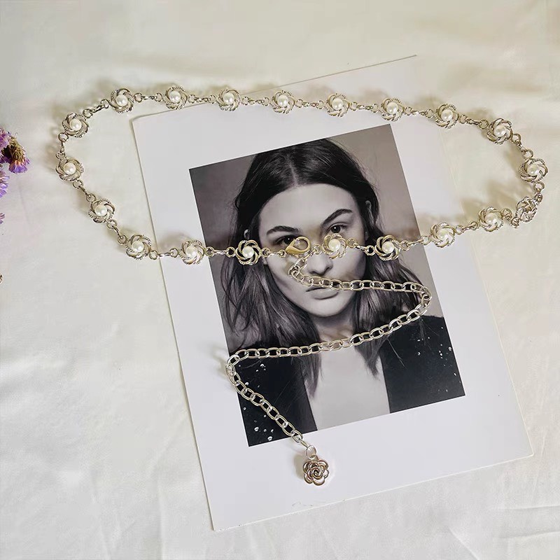 Dây xích phối ngọc trang trí thắt lưng Dây thắt váy sang chảnh