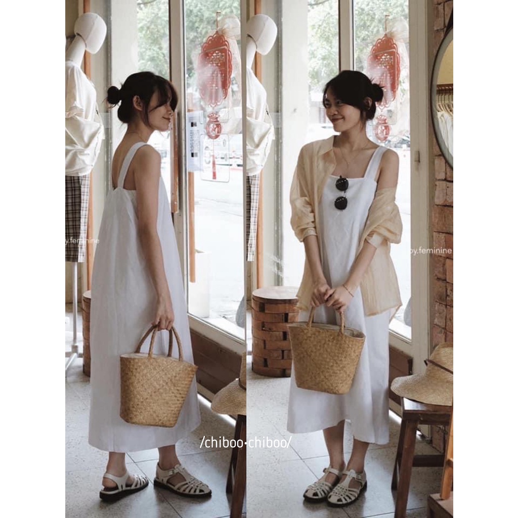 [CB-V10] Đầm Nữ 2 Dây Bản To, Váy Nữ Babydoll Trơn Dáng Dài, Babydoll Trắng Chất Đũi Basic 29August | BigBuy360 - bigbuy360.vn