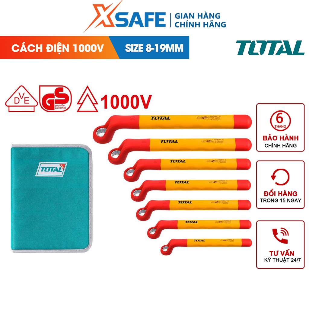 Bộ cờ lê đầu vòng 7 chi tiết cách điện 1000V TOTAL THKISPA0702 8-19mm cơ khí mở bulong sửa chữa ô tô xe máy nhà cửa máy
