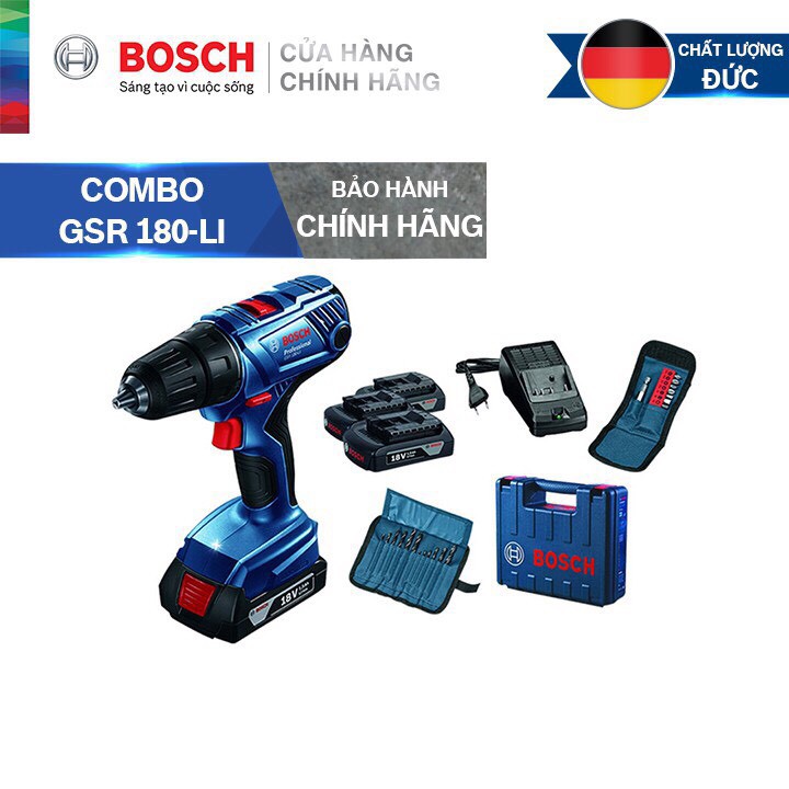 Máy khoan pin Bosch GSR 180-LI (kèm phụ kiện)