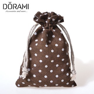 túi vải bố chấm bi có dây rút kích thước 10x14cm đựng trang sức phụ kiện trang trí - dorami