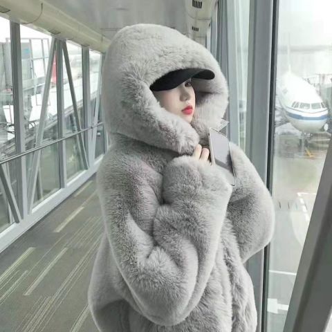 Áo khoác cotton lông thỏ nhân tạo dày dặn ấm áp thời trang mùa đông cho nữ