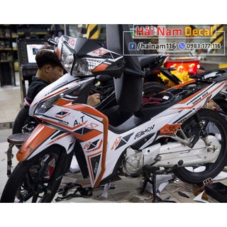 Tem Trùm Xe Wave RSX Trắng Cam Warning