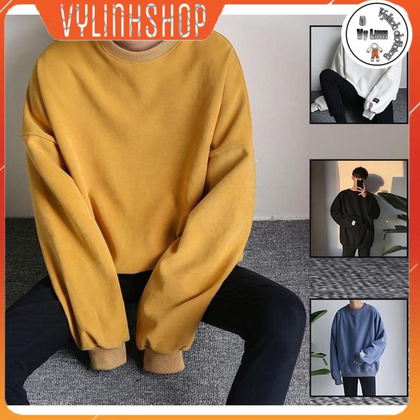 Áo sweter VYLINHSHOP áo nỉ trơn dài tay cổ tròn nam nữ unisex basic bo gấu dày ấm nhiều màu size XS-XL