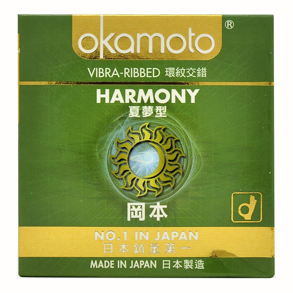 [ Tặng 1 Gói Gel Bôi Trơn Hydro ] Bao Cao Su Okamoto Harmony Gân Sọc Hộp 3 Cái