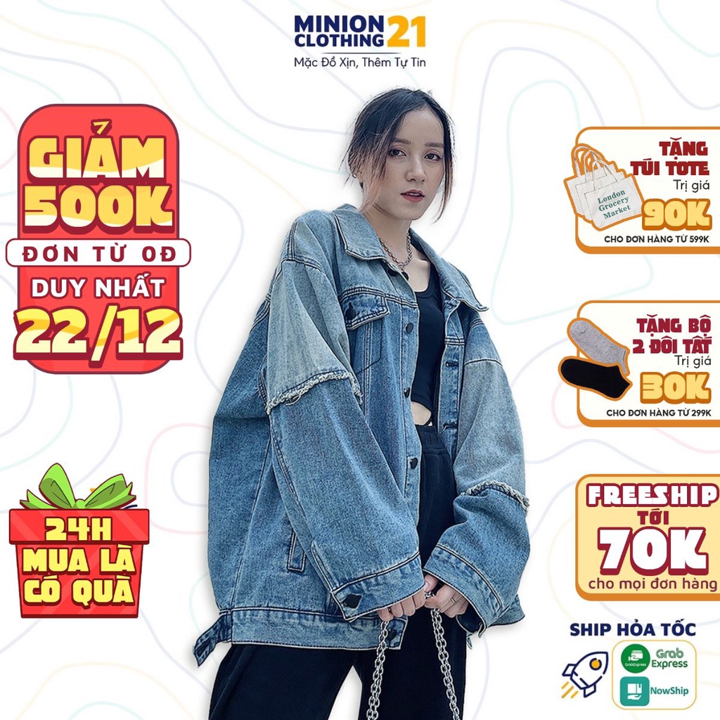 Áo khoác denim MINIONCLOTHING21 oversize jacket Unisex dáng rộng chất bò cao cấp dày dặn Streetwear A3023