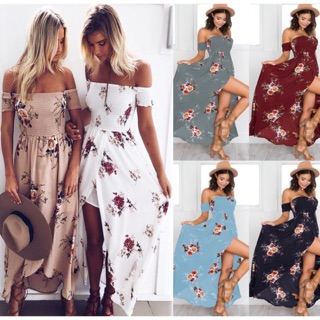 Váy maxi trễ vai nhún eo ngực