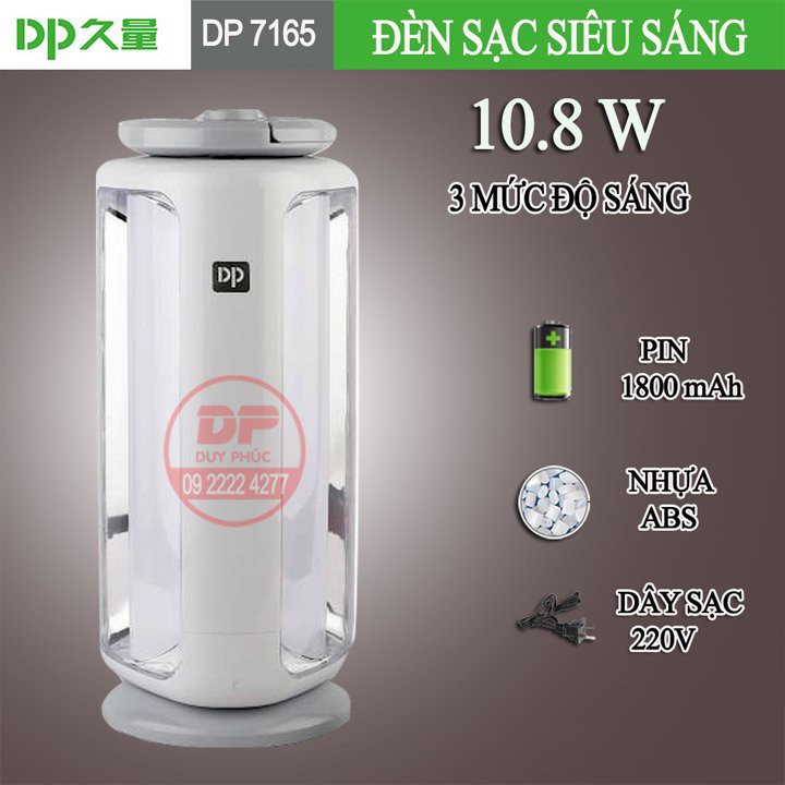 ĐÈN LED SẠC ĐÈN TÍCH ĐIỆN SIÊU SÁNG - 3 MỨC ĐỘ SÁNG - DP 7165