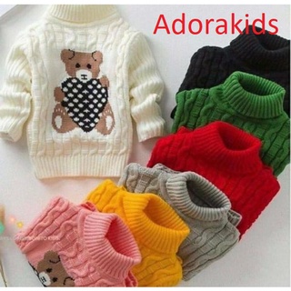 (Size 8-20kg )Áo len  vặn thừng cao cổ hình Gấu cho bé