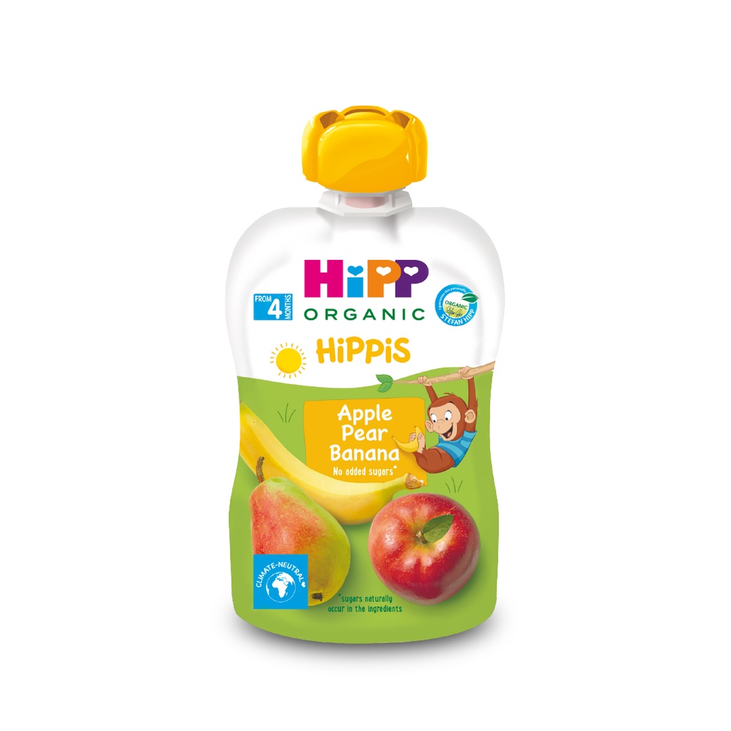 Dinh dưỡng 100% Trái cây nghiền Organic HiPPiS (Táo, Lê, Chuối) 100g