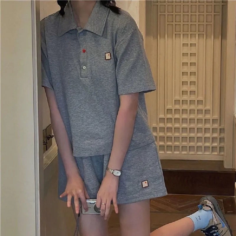 Set Đồ Thể Thao áo polo Tay Ngắn Dáng Rộng Phối Quần Short Thời Trang Cá Tính Cho Nữ