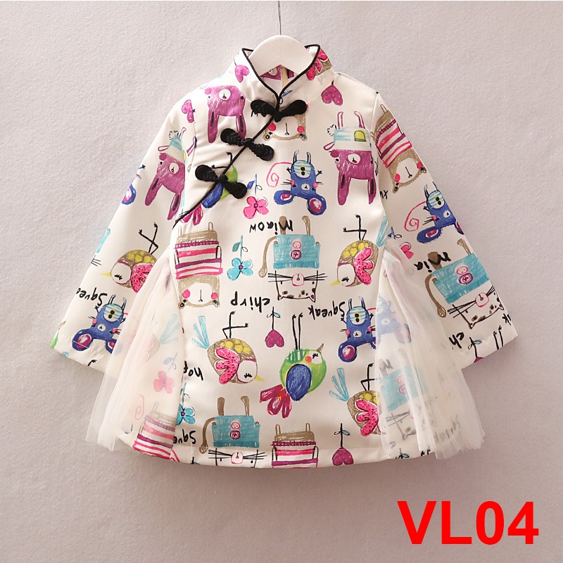 Váy lụa cổ tàu 2 lớp cho bé Gái (Hàng Quảng Châu loại 1)