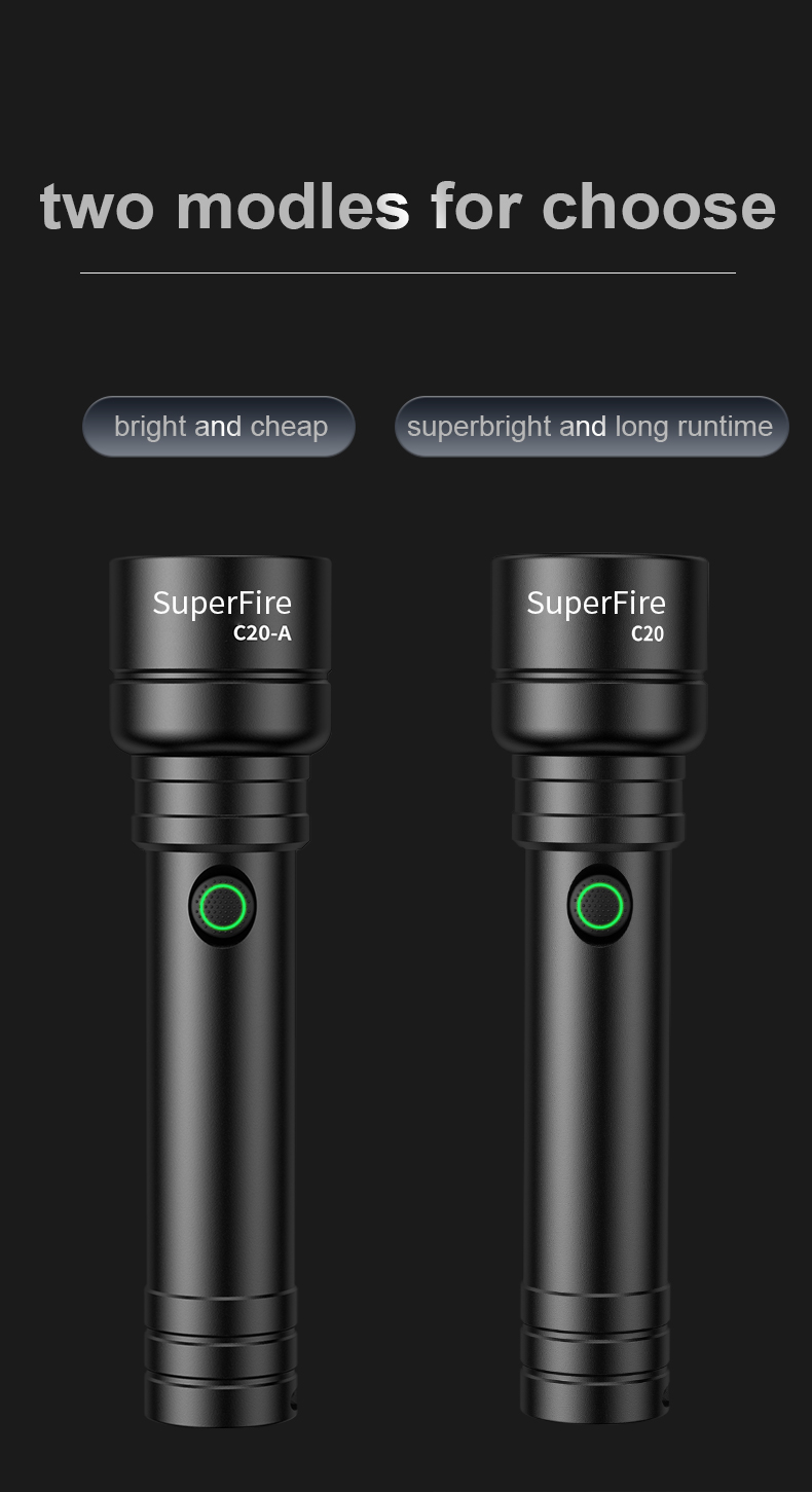 [Mã LIFEHLDEC giảm 10% đơn 99k] Đèn Pin Supfire C20 15W Mạnh Mẽ Bóng LED Sạc USB Không Thấm Nước Chiếu Sáng Ngoài Trời | BigBuy360 - bigbuy360.vn