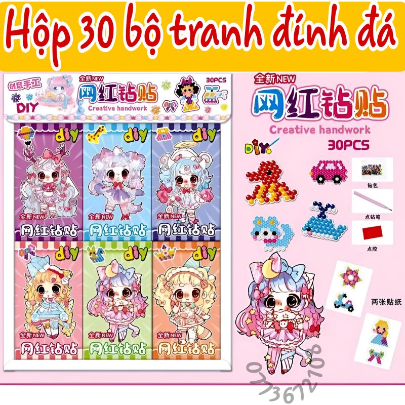 Hộp 30 bộ sticker tranh đính đá , đồ chơi handmade DIY