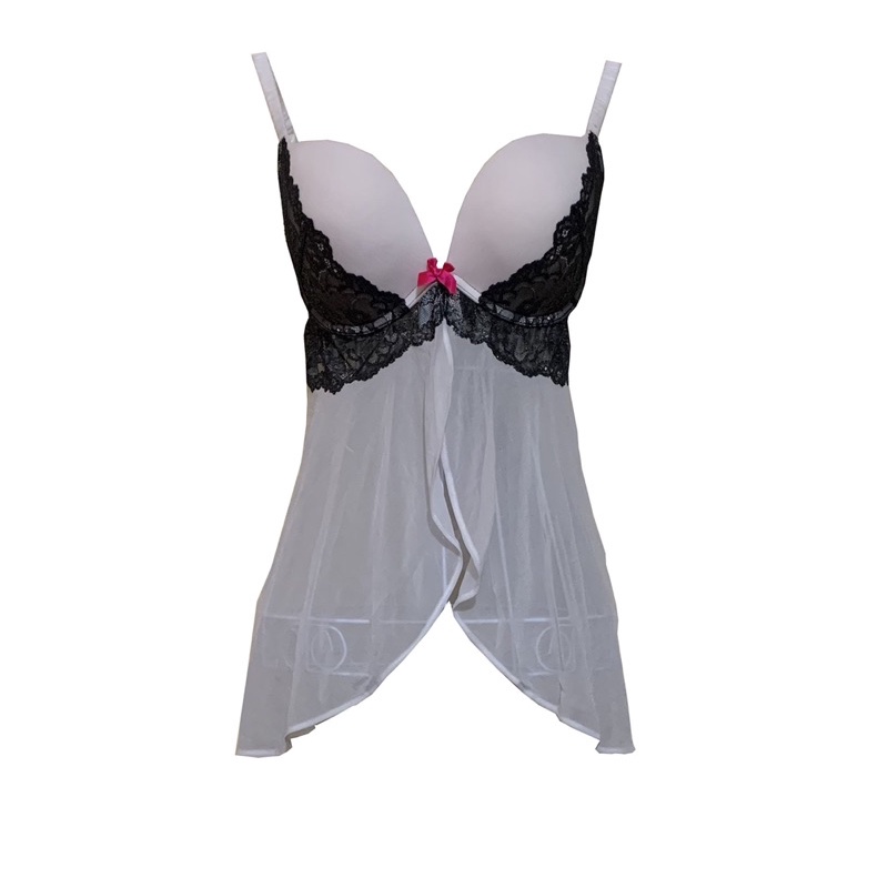 SET Váy Ngủ LA SENZA Cup Nâng Ngực Phối Ren Quyến Rũ Hàng Xuất Xịn Ren Đen Trắng Kèm 2 Quần Size L
