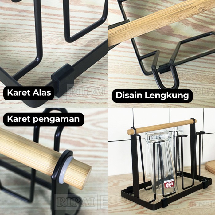 Giá Treo Ly Nước Bằng Sắt Màu Đen 6 Ngăn Hdk101