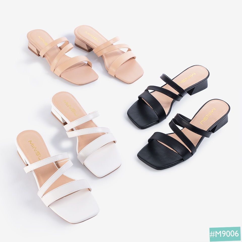 Dép Guốc Cao Gót Nữ Không Quai Kiểu Basic MINSU M9006 Dáng Dép Sandal Cao 3Cm Mũi Vuông