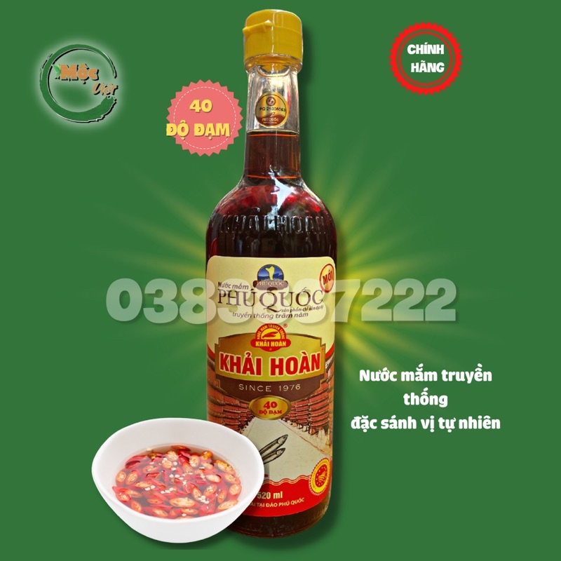 Nước mắm phú quốc Khải Hoàn 520ml 40 độ đạm chai thuỷ tinh