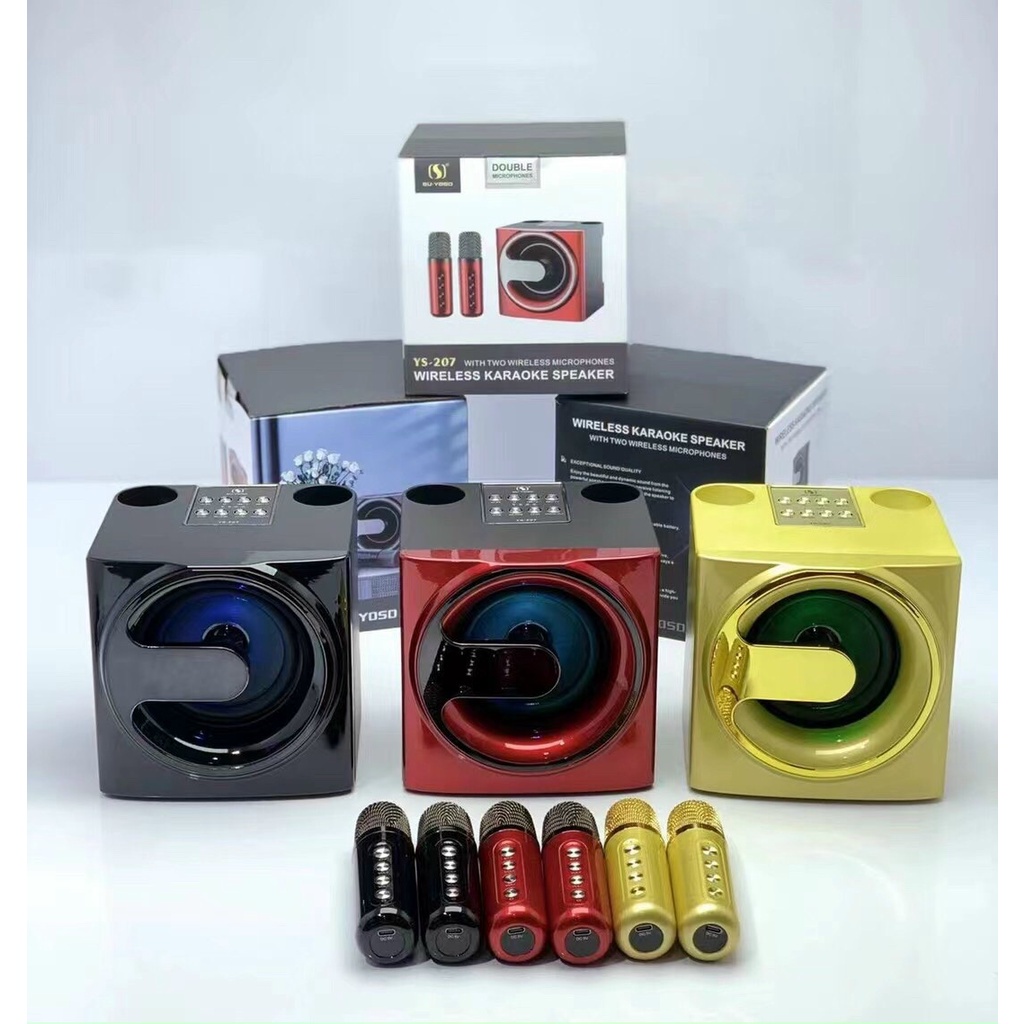 Loa Karaoke Bluetooth YS 207 Kèm 2 Micro Không Dây Siêu Hay. Hiệu Ứng Đổi Giọng, Điều Chỉnh Echo, Reverb, Effect