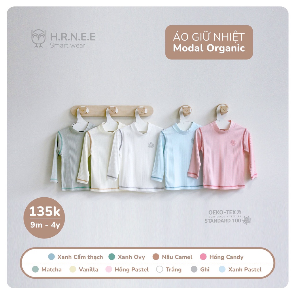 HRNEE Áo giữ nhiệt Organic cổ 2cm dành cho bé từ 6m - 4y
