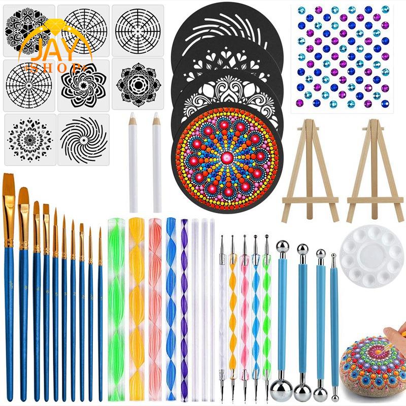 45 Dụng cụ chấm Mandala dùng vẽ tranh gồm khuôn mẫu giá vẽ mini