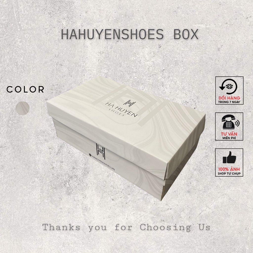 Hộp giày Hà Huyền Shoes màu vân đá sang trọng kèm thiệp chúc mừng - HP001