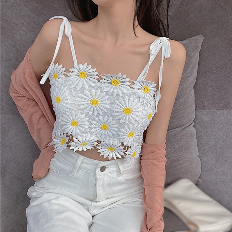 Summer Ladies Flower Lace Sexy Short Section Slim Camisole Beach Vest | BigBuy360 - bigbuy360.vn