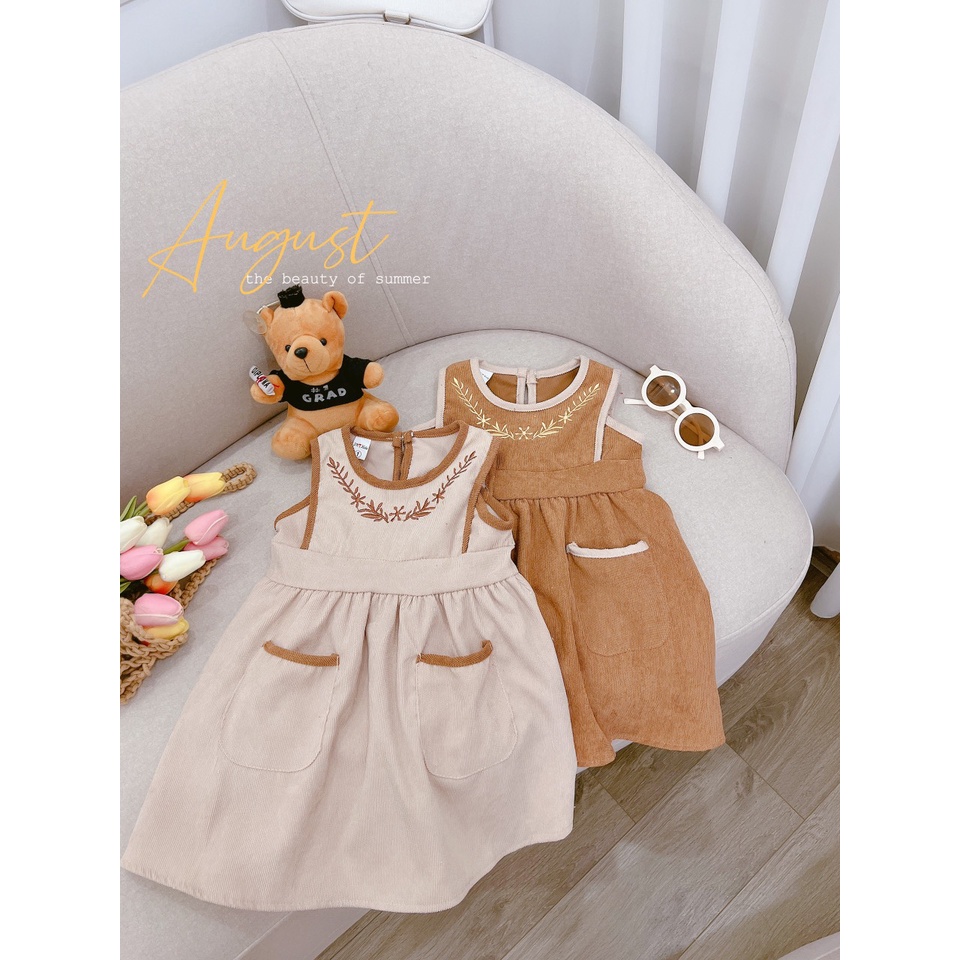 Sét yếm nhung cho bé gái, set váy yếm nhung thêu tỉ mi kèm áo zip tay bồng cho bé