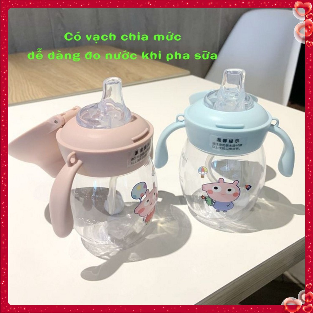 Bình tập uống nước cho bé đi học có dây đeo 280ml - Bình hút sữa hút nước vòi silicon mềm chống sặc an toàn - DC033