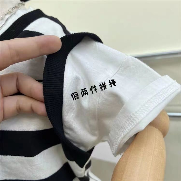 Set Đồ Thể Thao Mùa Hè 22 Món Gồm Áo Thun Tay Cộc Giả Hai Mảnh + Quần Ngắn Kẻ Sọc Màu Tương Phản Phong Cách Hàn Quốc Cho Bé Trai / Bé Gái