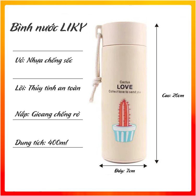 [CHỐNG VỠ] Bình Đựng Nước Giữ Nhiệt Thuỷ Tinh Nhỏ Xinh Vỏ Chống Vỡ | BigBuy360 - bigbuy360.vn