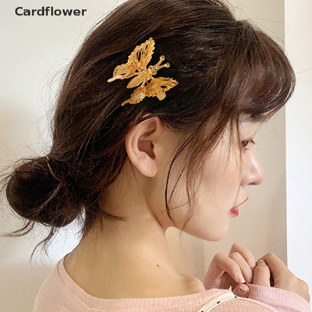 &lt; Cardflower &gt; Kẹp Tóc Hình Bướm Chuyển Động Màu Vàng Đồng Vintage Dễ Thương Đang Giảm Giá