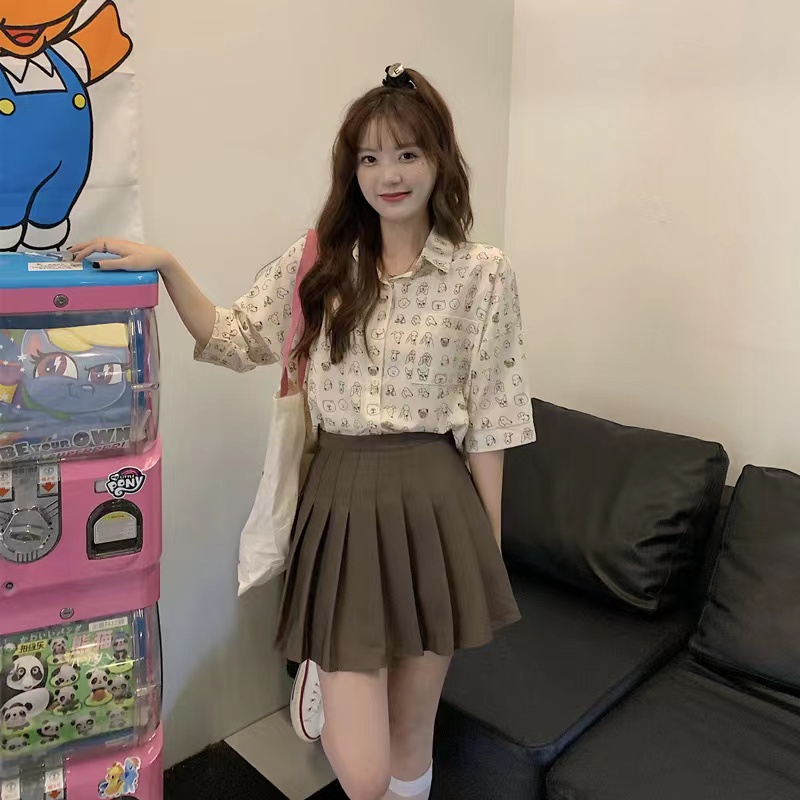 SUXI Áo Sơ Mi Tay Ngắn Dáng Rộng Phong Cách Vintage Dễ Phối Đồ Thời Trang Mùa Hè Cho Nữ