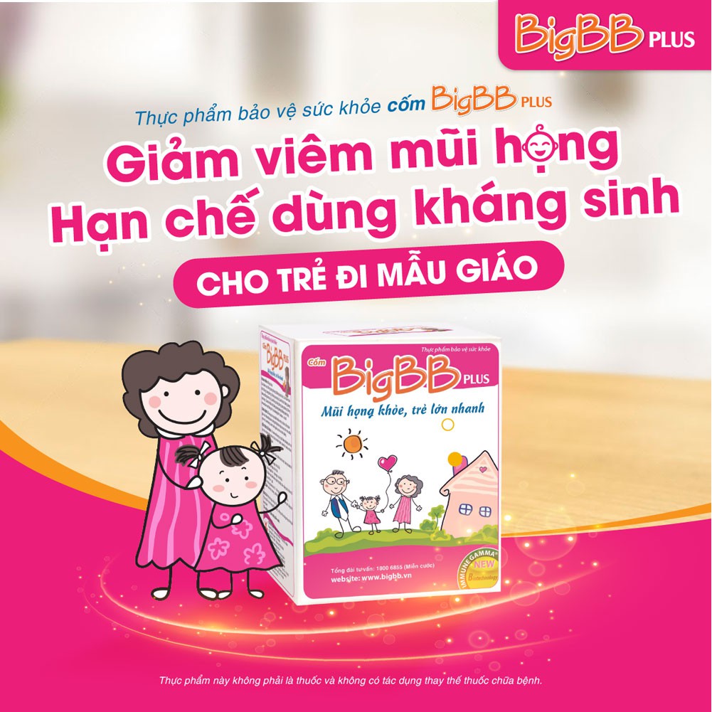 Cốm BigBB Plus dùng cho trẻ sổ mũi, chảy nước mũi, ho đờm, viêm họng, hạn chế kháng sinh